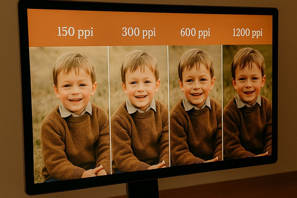 Diferentes resoluciobnes de escaneo para la foto de un niño
